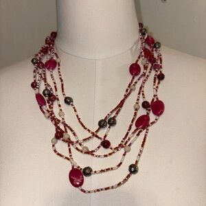 Elegant Pink stacked  Beaded Necklace with matching earrings
